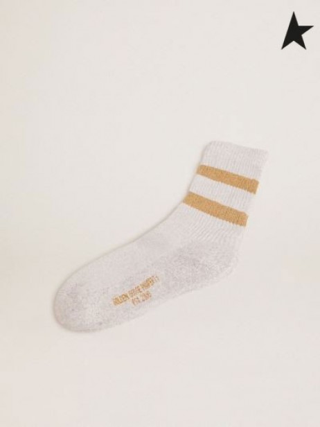 Golden Goose calzini Bianchi in lurex a contrasto con le strisce d'oro e logo bianco