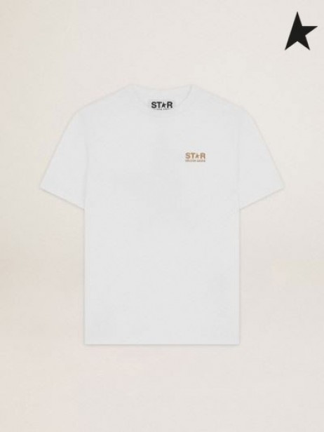 Golden Goose White Star collezione di T-shirt con il logo e la stella in oro glitter bianco