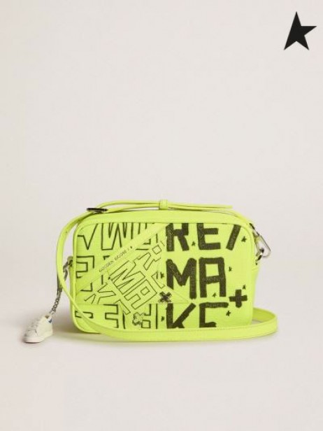 Golden Goose giallo Fluo Star di Borsa in canvas Sneakers Maker stampa marrone giallo Fluorescente