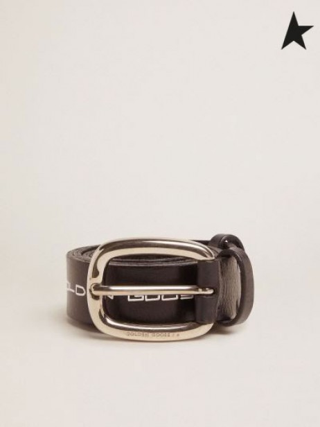 Golden Goose Houston cintura in pelle nera a contrasto, scritta a mano lettering nero