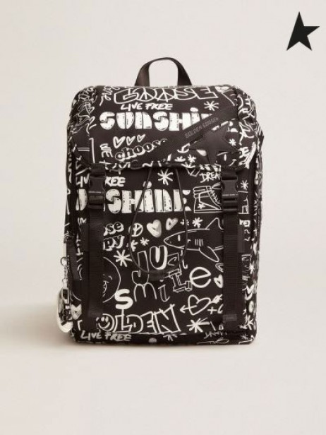 Golden Goose Viaggio zaino in nylon nero con decorazioni bianche a contrasto