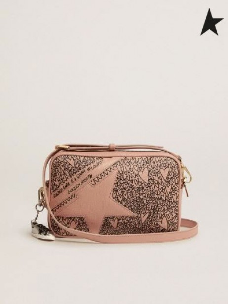 Golden Goose Nudo Star Borsa realizzata in pelle martellata con amore a tema design rosso Nero colore oro