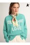 Golden Goose verde Menta a girocollo Viaggio collection pullover con finitura angosciata e scritte bianche verde menta