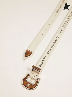 Golden Goose Rodeo cintura in pelle bianca a contrasto con le scritte a mano lettering in bianco