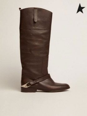 Golden Goose Charlie stivali in pelle marrone scuro con fascetta sul tacco marrone scuro