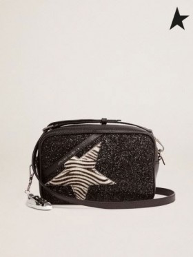 Golden Goose Star Borsa nero con glitter e stelle in zebra-stampa pony pelle Nero