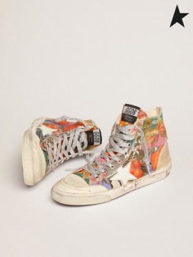 Golden Goose Francy Penstar scarpe da ginnastica in tela multicolor Hawaii stampa in bianco e pelle di stelle Multicolore bianco