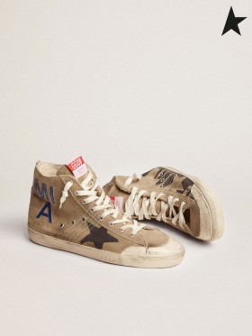 Golden Goose Francy Penstar sneakers in tortora in camoscio grigio con schermo nero stampato stelle e Miami skyline grigio nero grigio nero