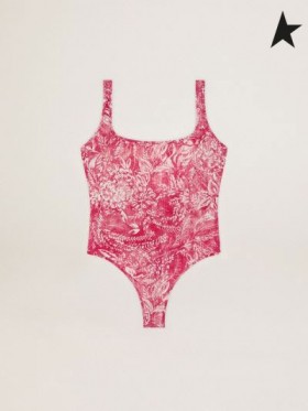 Golden Goose Elvys Golden Resort Capsule collection di un pezzo del costume da bagno vintage red con contrasto bianco toile de jouy stampa rosso