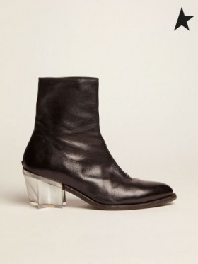 Golden Goose Star stivali in pelle nera con tacco scultura con un rivestimento metallico nero