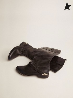 Golden Goose Charlie stivali in pelle nera con fascetta sul tacco nero scarpe da ginnastica