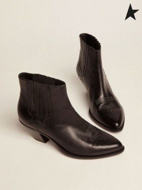 Golden Goose Nero Tramonto Fiori caviglia stivali da cowboy in stile decorazione nero arancione con fiori