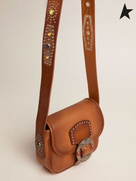 Golden Goose Piccolo Rodeo Borsa in pelle con borchie decorative marrone