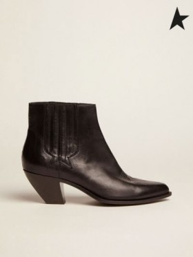 Golden Goose Nero Tramonto Fiori caviglia stivali da cowboy in stile decorazione nero arancione con fiori