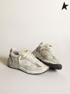 Golden Goose Papà-Star sneakers in bianco e grigio in pelle scamosciata con pelle bianca stella bianca