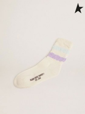 Golden Goose in Difficoltà-finitura calzini bianchi con lilla e blu strisce bianche