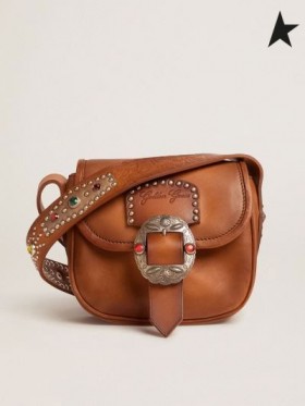 Golden Goose Piccolo Rodeo Borsa in pelle con borchie decorative marrone