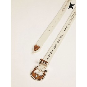 Golden Goose Rodeo cintura in pelle bianca a contrasto con le scritte a mano lettering in bianco