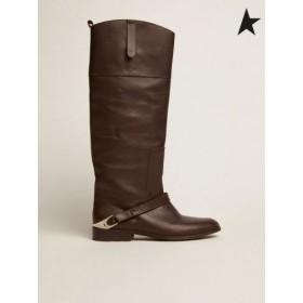 Golden Goose Charlie stivali in pelle marrone scuro con fascetta sul tacco marrone scuro