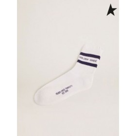 Golden Goose calzini di cotone con difficoltà finiture, blu navy a righe e Golden Goose logo marrone scuro blu blu blu blu blu