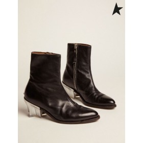 Golden Goose Star stivali in pelle nera con tacco scultura con un rivestimento metallico nero