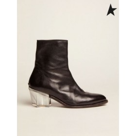 Golden Goose Star stivali in pelle nera con tacco scultura con un rivestimento metallico nero
