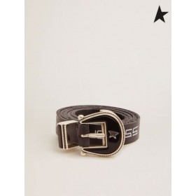 Golden Goose Rodeo cintura in pelle nera a contrasto, scritta a mano lettering nero
