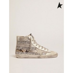 Golden Goose Francy Penstar LABORATORIO di sneakers con glitter superiore e d'argento e di serpente-stampa a righe di colore grigio-argento grigio
