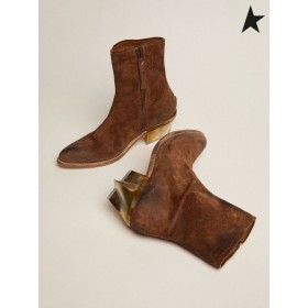 Golden Goose Star stivali in marrone cerato in pelle scamosciata con tacco scultura con una finitura metallica marrone