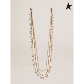 Golden Goose Patrimonio Jewelmates collection collana con quattro catene vecchio di colore oro con perle e stelle in oro bianco di colore