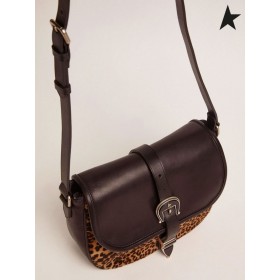 Golden Goose Medio Rodeo Bag in pelle nera e leopard-print pony pelle nero