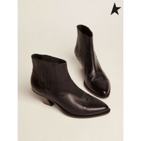 Golden Goose Nero Tramonto Fiori caviglia stivali da cowboy in stile decorazione nero arancione con fiori