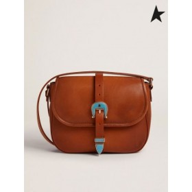 Golden Goose Medio Rodeo Bag tan color cuoio con la luce blu, marrone dettagli
