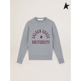 Golden Goose Grigio melange Viaggio collezione Athena felpa marrone con logo sul davanti grigio