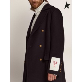 Golden Goose Golden collection cappotto doppiopetto in blu scuro con lana color oro araldica pulsanti blu scuro