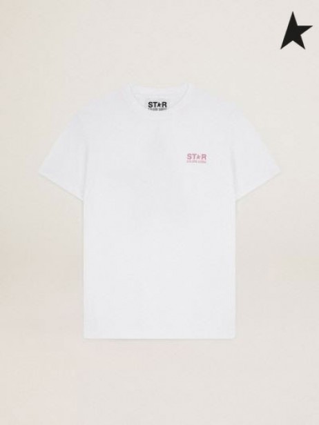 ゴールデングースの白色スターコＴシャツマスターピンクグリッター白