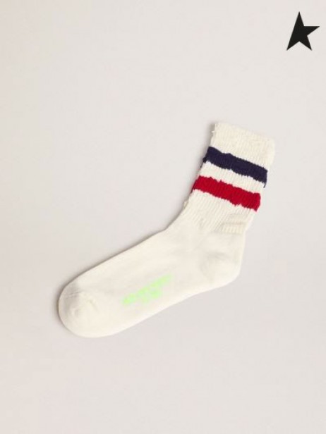 ゴールデングースヴィンテージ白ソックスと投詳細および二色ストライプ褐色赤色青青