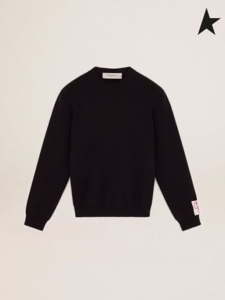 ゴールデングースゴールデコウネックセーター濃い青色の綿のと対照的なロゴの紺