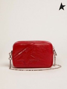 ゴールデングースミニスターバッグ赤特許皮革調-トー赤星