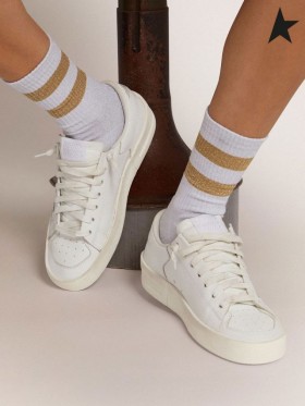 ゴールデングース白ソックスにlurexと対照的な金縞白のロゴ