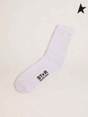 ゴールデングースの白色タ収集ソックスと対照的な3D星のロゴが白