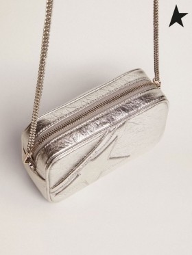 ゴールデングースミニスターバッグ銀積層皮革ン-トースター銀