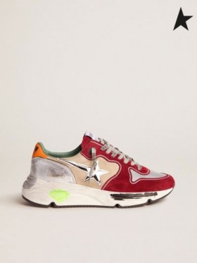 ゴールデングーススニーカーソールスニーカーの3次元のスターオレンジヒールタブの銀