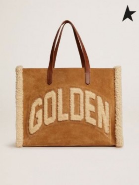 ゴールデングースの東西カリフォルニアバッグ、スエードレザー shearling ーでのコーヒー