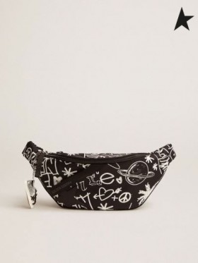 ゴールデングースの旅のベルトバッグ黒ナイロンとの対照的な白い装飾