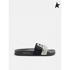 ゴールデングース黒Poolstarsスニーカーとの二色ストラップ、ロゴは黒白の黒