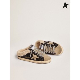 ゴールデングーススーパースター Sabots株式会社スニーカー黒キラキラとのダブ-グレードスターとshearlingライニング黒灰色なし