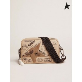 ゴールデングスターバッグをオフホワイトレザー黒文字は、ダブ-グレードスター白