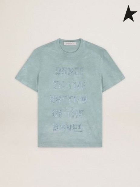 Golden Goose Grå Reise collection T-skjorte med tone-på-tone skrift grå