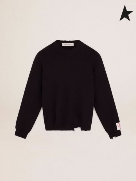 Golden Goose Golden samling round-hals genser i en mørk blå bomull med en fortvilet behandling mørk blå